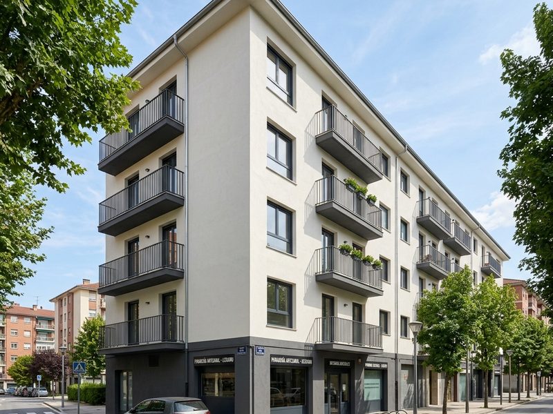 Edificio residencial de varias plantas con la fachada rehabilitada y balcones